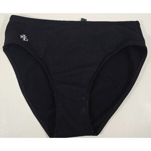 Lauren Ralph Lauren Bikini Swim Bottom Black Solid Womens Sz‎ 8 Green Tag Logo